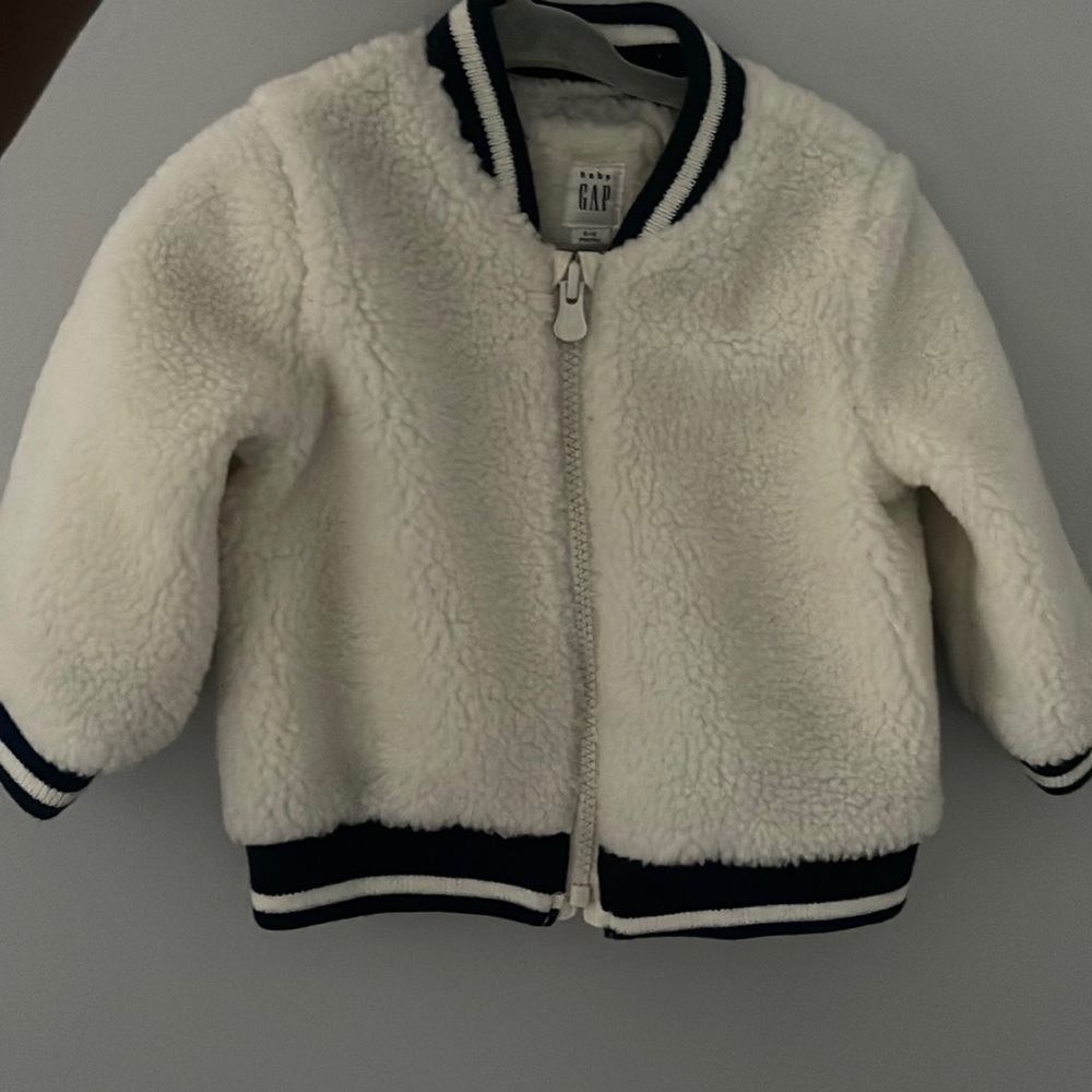 Ivory and Navy Fleece Bomber Jacket-never worn